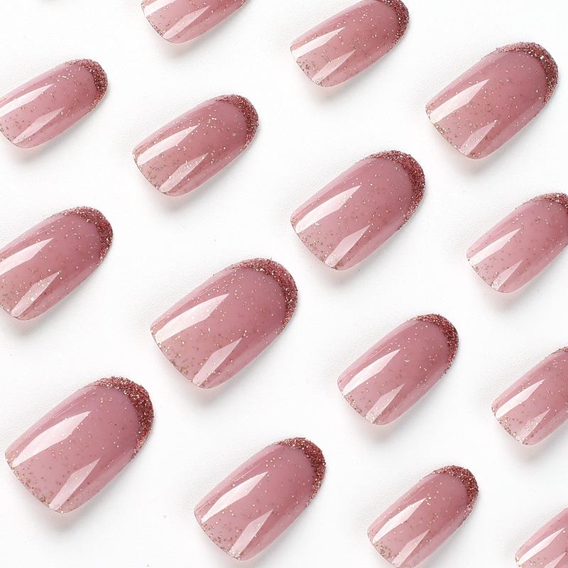 Wear nail piece pink glitter, wear nail piece French gold powder manicure, wear nail piece fake nail