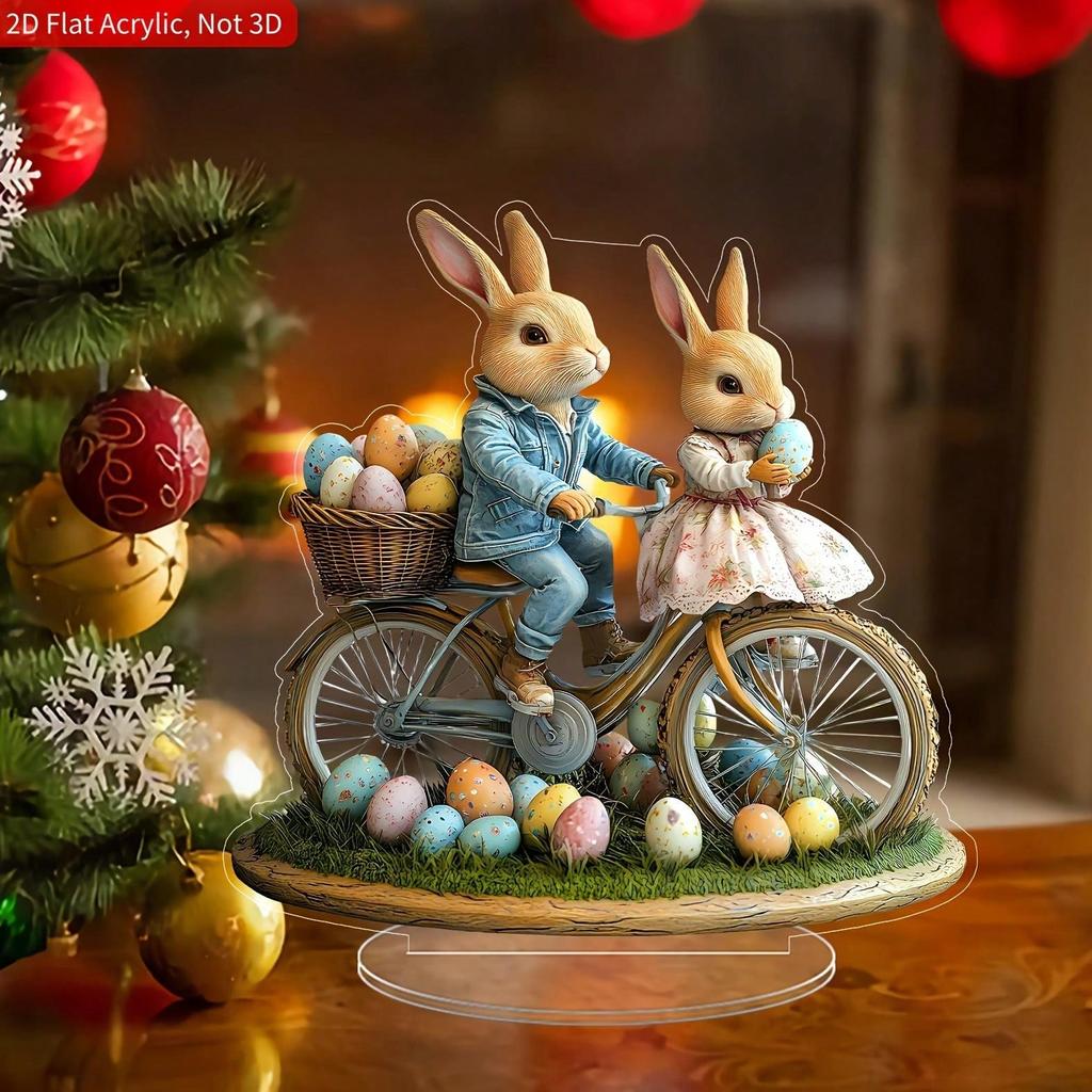 Easter Bunny and Bunny House Tabletop Decoration Ornament. Made of Acrylic, Suitable for Home and Office Decoration.