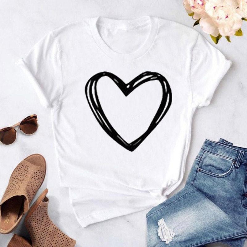 Fashion Women Casual Short Sleeve Love Printed  Tops Tee T-Shirt Blouse