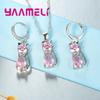 Real Zinc Alloy Sterling Zinc Alloy Color Zircon Sets for Woman Girls Shining Austrian Crystal Cute Cat Pendant Necklace Huggie Earring