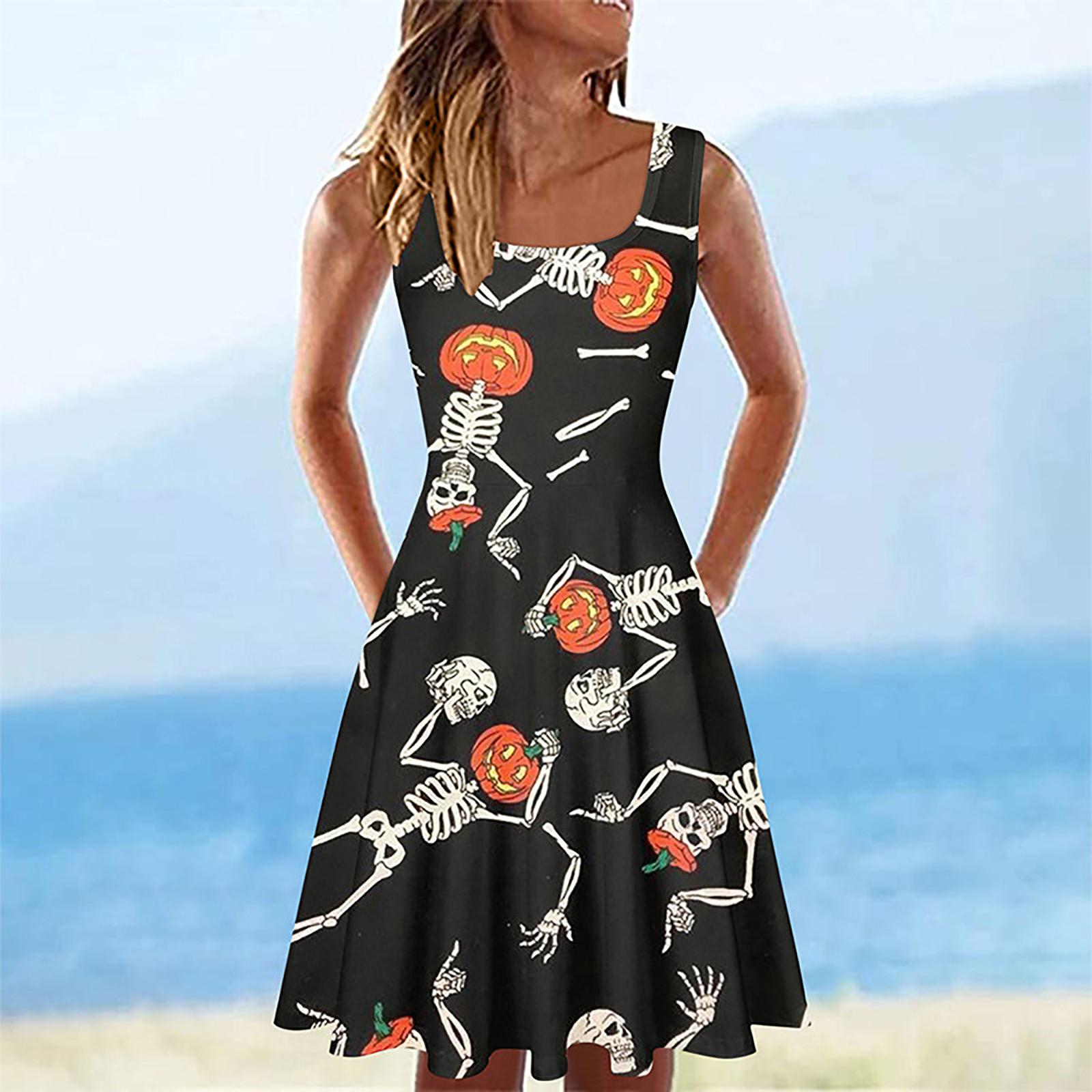 

Women Casual Fashion Halloween Printed A-line Sleeveless Dress S чорний