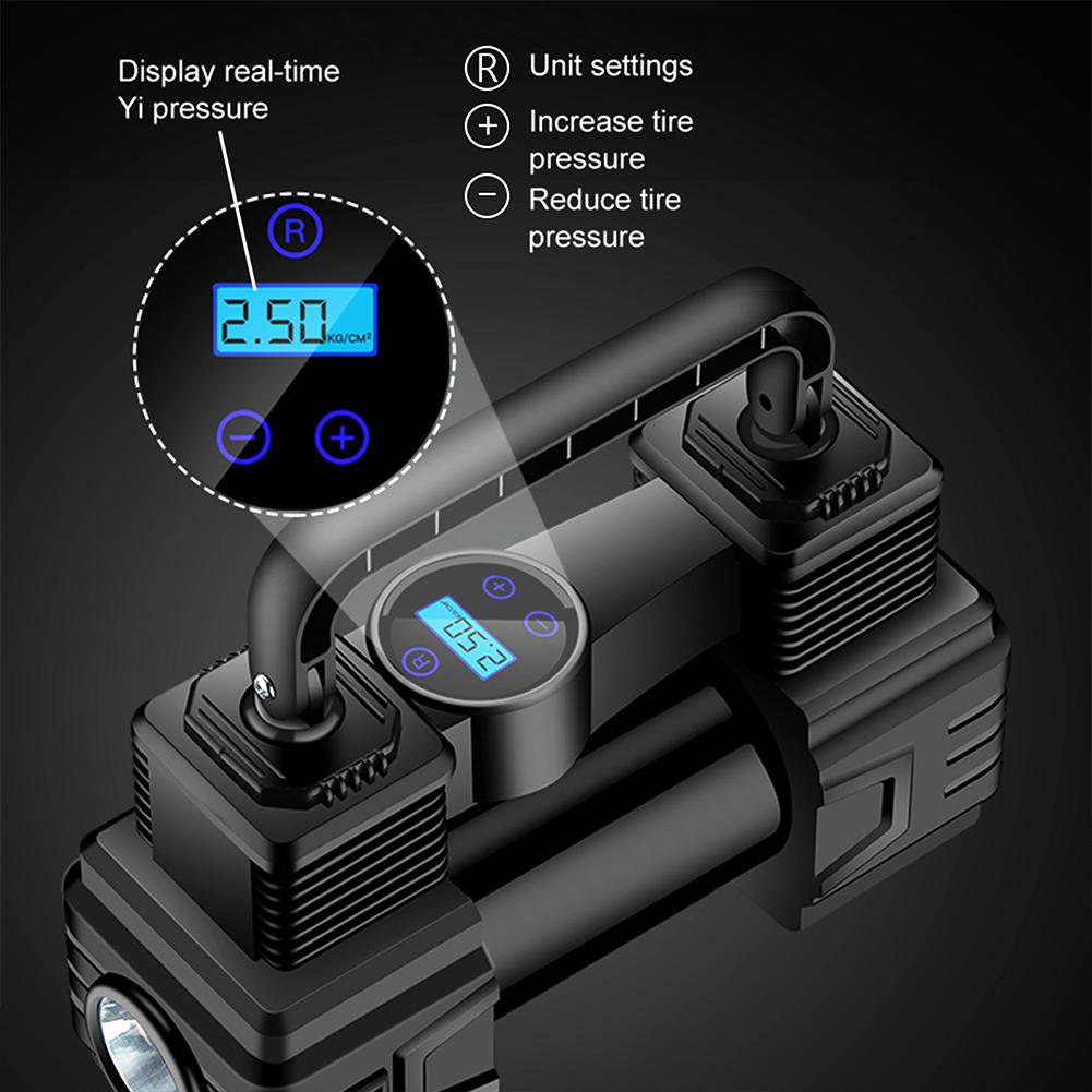 Auto Inflatable Pump 12V 150PSI Dual Cylinder Heavy Duty Air Compressor with Pressure Gauge LED Light for Car Moto Bicycle Balls