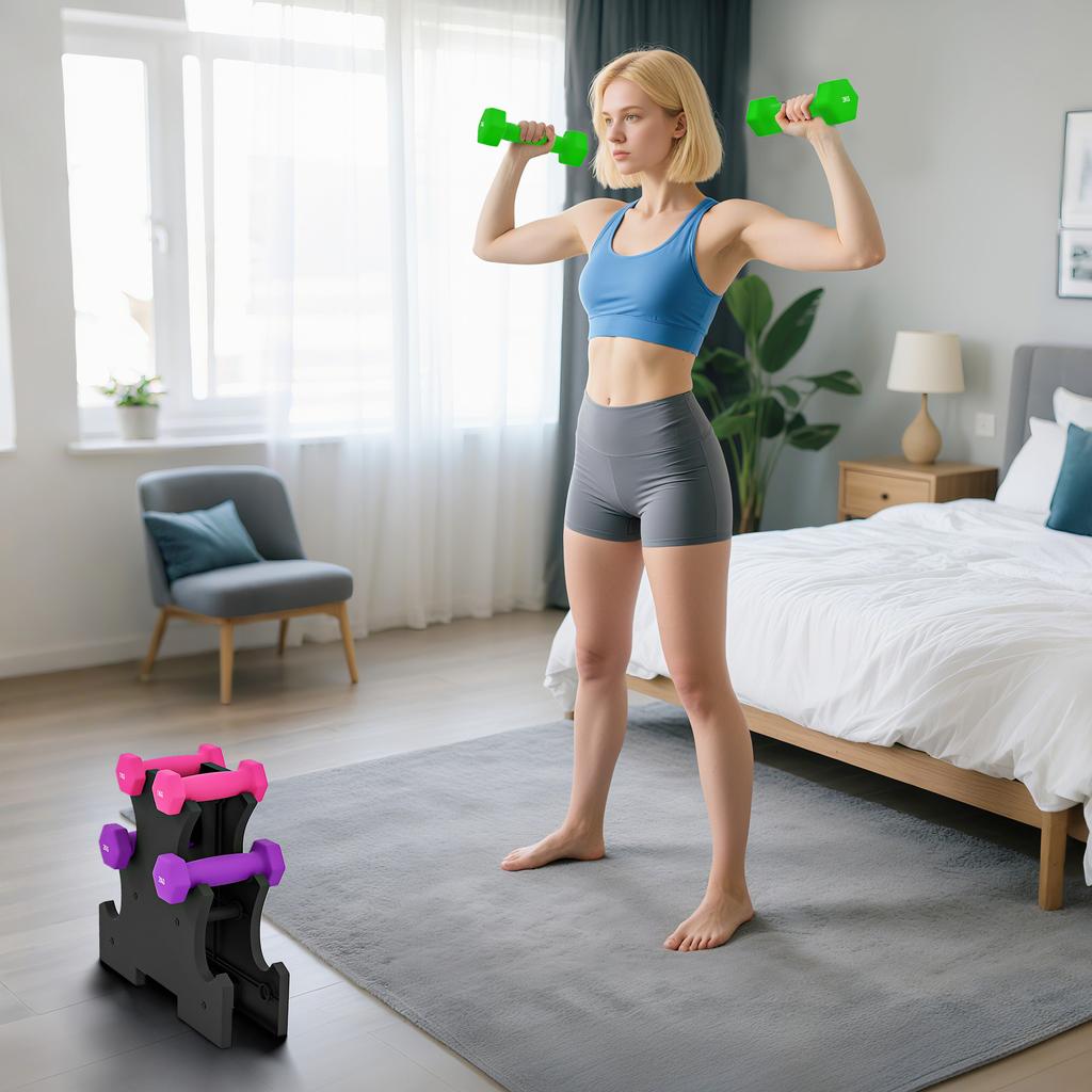 2 X 1kg, 2 X 2kg, 2 X 3kg Dumbbells Set with Dumbbell Rack, Hand Weights for Home Gym Training