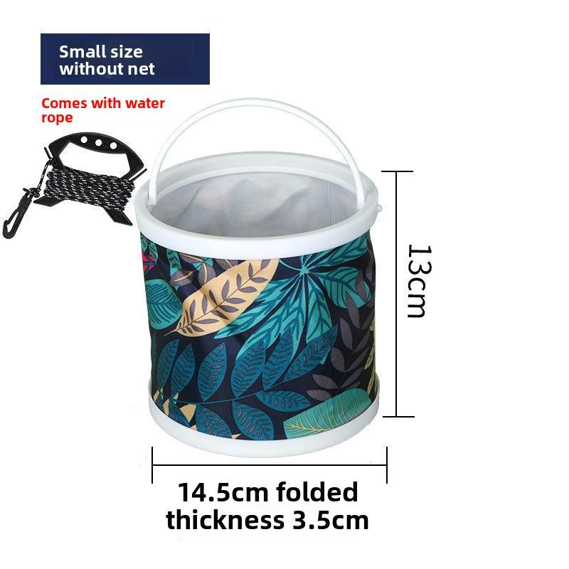 Thickened Outdoor Hard Bottom Folding Canvas Fishing Bucket with Anti Jump Net Portable Water Carrier