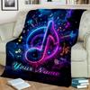 1PC Custom Name Music Notes Neon Art Flannel Blanket Versatile,all-season Throw Suitable for the Living Room,bedroom,camping,travel,and Gift