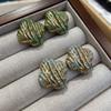 Brincos de Tarraxa Simples Retrô Gota de Óleo Verde-Azulado Trevo de Quatro Folhas Design com Senso de Temperamento Brincos Versáteis