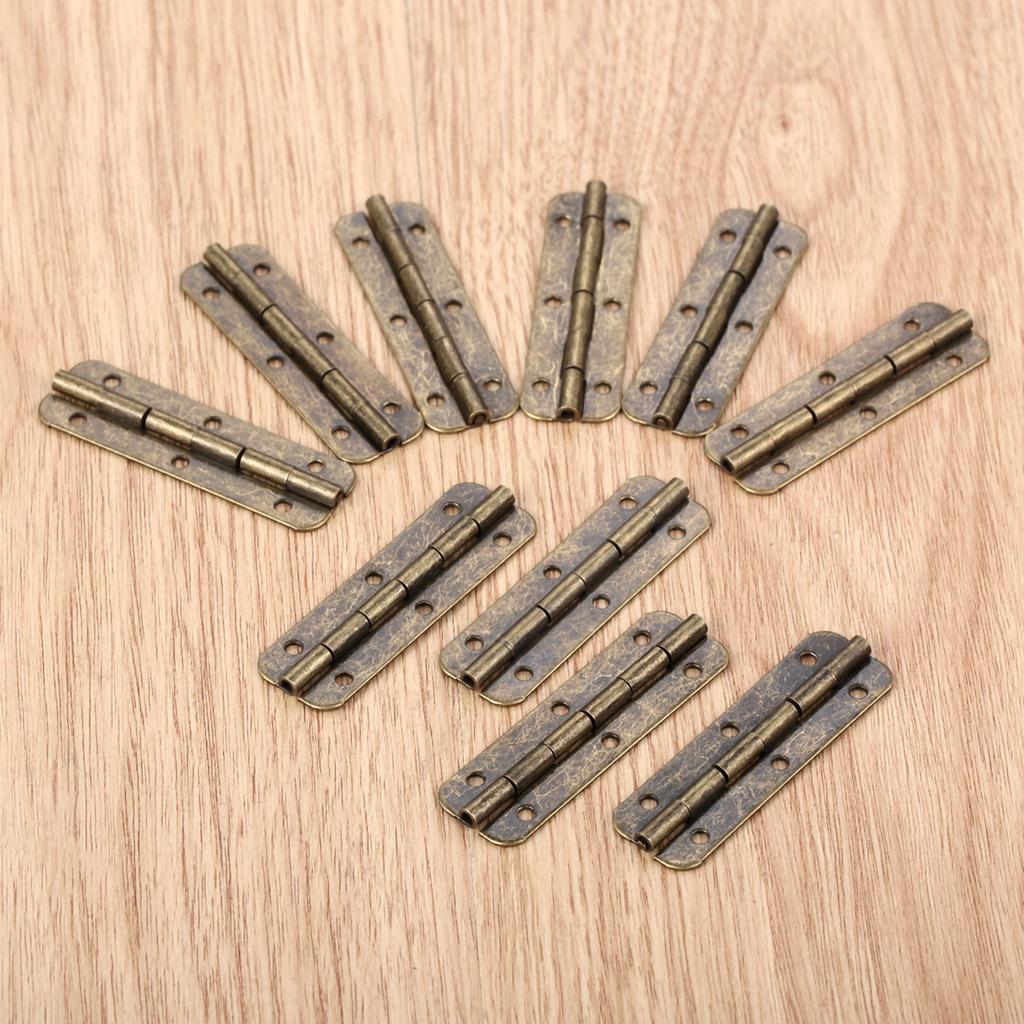 DRELD 10 Stück oder 2 Stück Antik-Bronze Schrank Holz Schmuckschatulle Geschenk Weinkiste Retro Dekor Möbel Lange Scharniere 6 Löcher 51*16mm