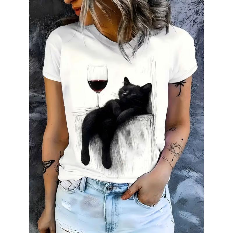 Y2k 90s 2000s Hot Sale Fashion Tshirt Artistic Wine Drink T-shirt Print Short Sleeve T Shirt Clothing Top Tee