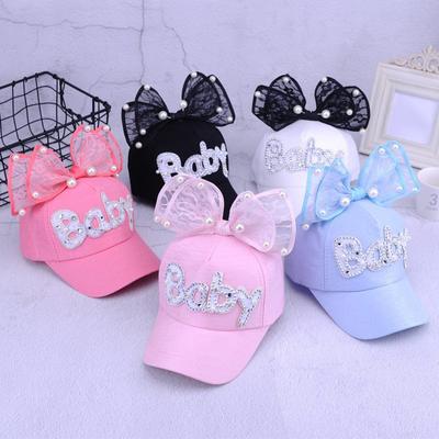 Baby Mädchen Baseballmütze Bowknot Buchstaben Perlen Dekoration Sonnenschirm Hut Kinderhüte