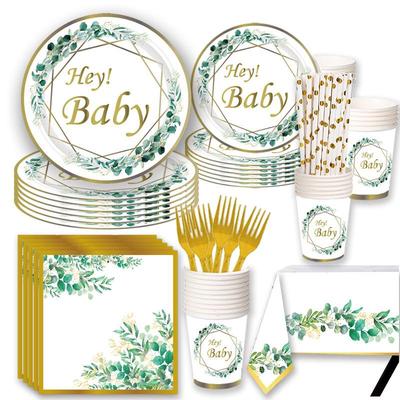 Exklusives "Hey Baby" Geburtstags- und Babyparty-Tischgeschirr-Set - Enthält Tischdecke, Pappbecher und Teller.