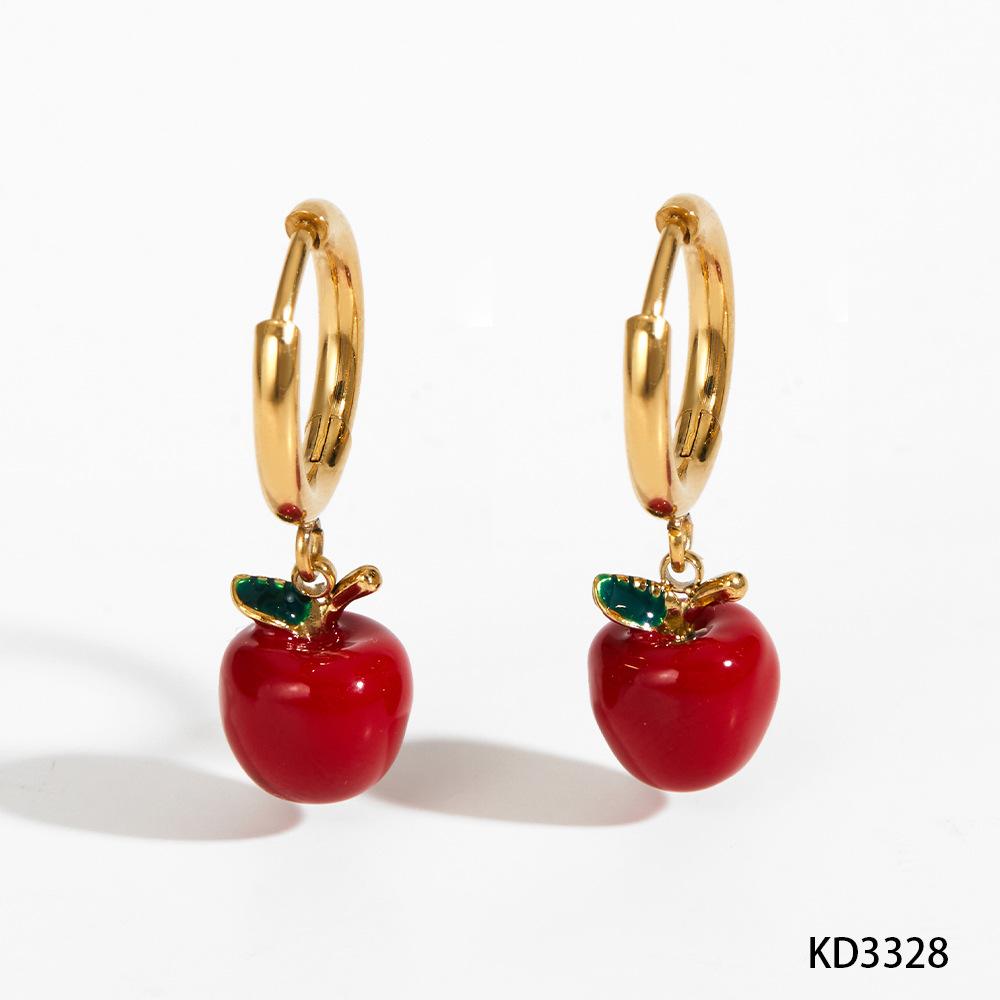 Cute Fashion Plated Titanium Steel 3D Drip Oil Apple Necklace Earrings Fruit Series Accessories Red Apple Pendant Necklace Jewel