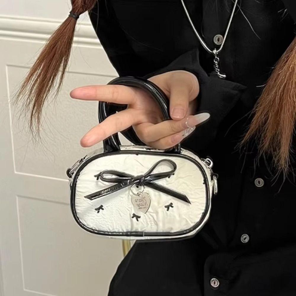 Y2K Mini Top-Handle Bag Love Pendant Vintage Handbag Bow Polka Dot Crossbody Bag  Students