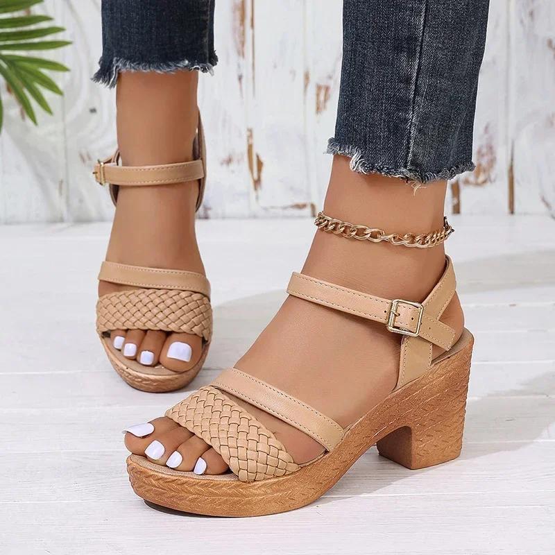 Mode Zoki Weiße Klobige Absatzsandalen Damen Sommer 2025 Geflochtenes Band Gladiatorsandalen Frau Knöchelriemen Lässige Plateausandalen Mujer