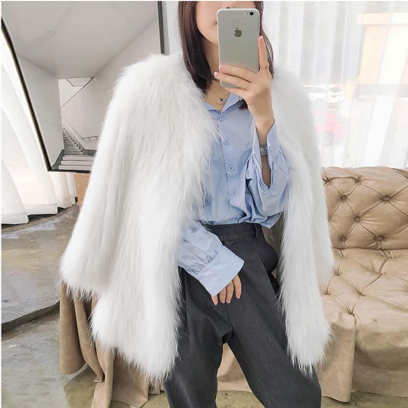 

Осенне-зимняя женская одежда средней длины, шуба из искусственного меха, имитация лисьего меха, модное и тонкое пальто с длинным ворсом на подкладке S белый