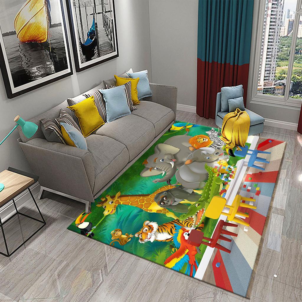 Cartoon Zoo Carpet Cute Animal Flower Rugs Kids Boys Bedroom Non-slip Play Area Mats Home Living Room Kitchen Decor Floor Mat