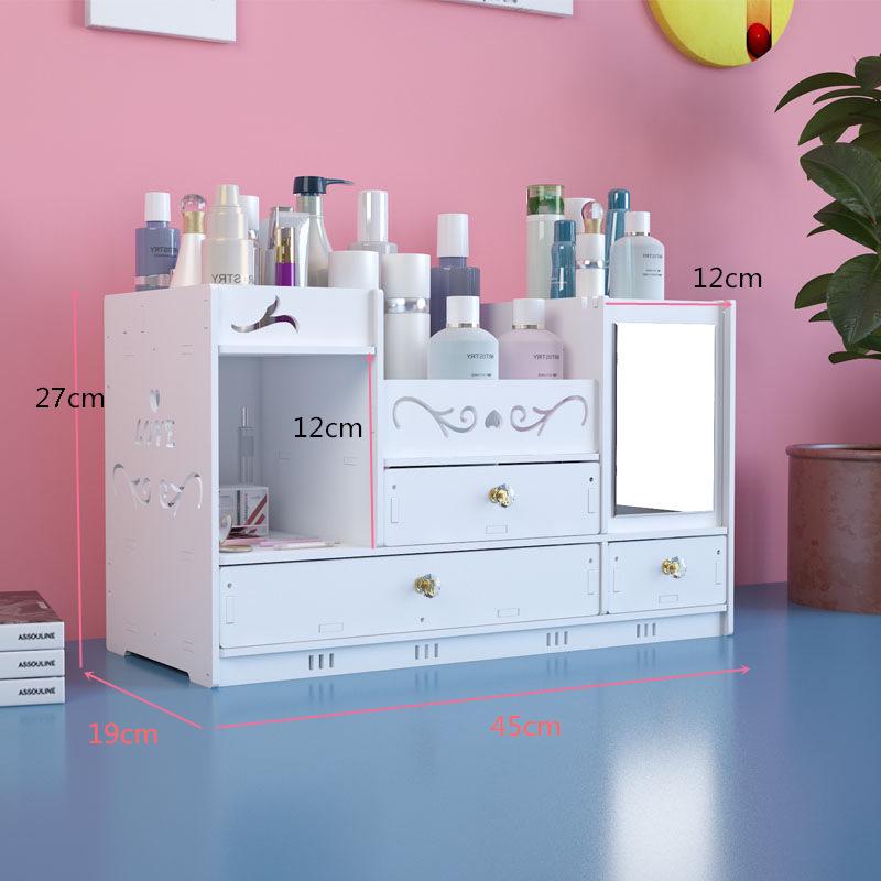 Large Capacity Dustproof Desktop Cosmetic Storage with Mirror & Drawer