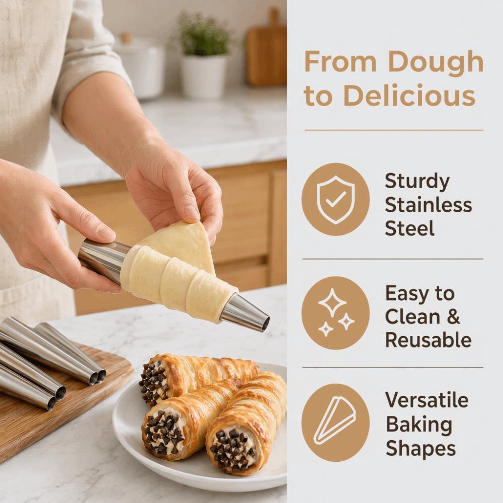 16pcs Non Stick Pastry Cone Mold Set Stainless Steel Danish Pastry Tube  Home Cooking