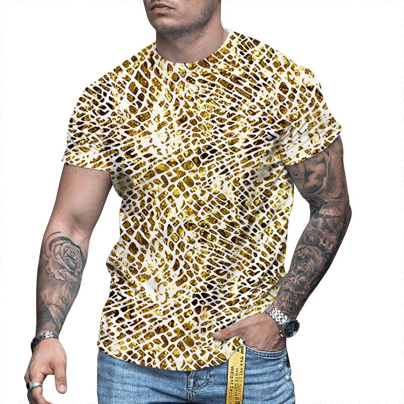 Summer Men Printed T-Shirt Round Collar Fashion Short Sleeve Shirt Tee Top