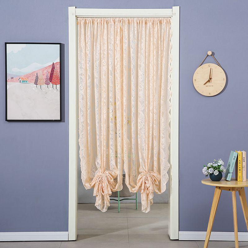 Lace Gauze Anti-Mosquito Door Curtain with No-Punch Telescopic Rod for Living Room