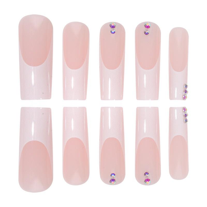 Disposable Press-On Nails With Rhinestone Accents French Tip White Edge Minimalist Style Glue Gel Adhesive Options