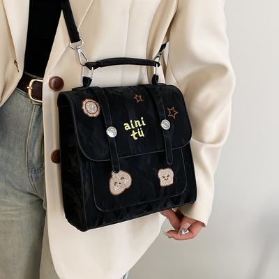 New Retro Embroidery New College Style Popular Solid Color Fashion Portable Shoulder Small Square Bag