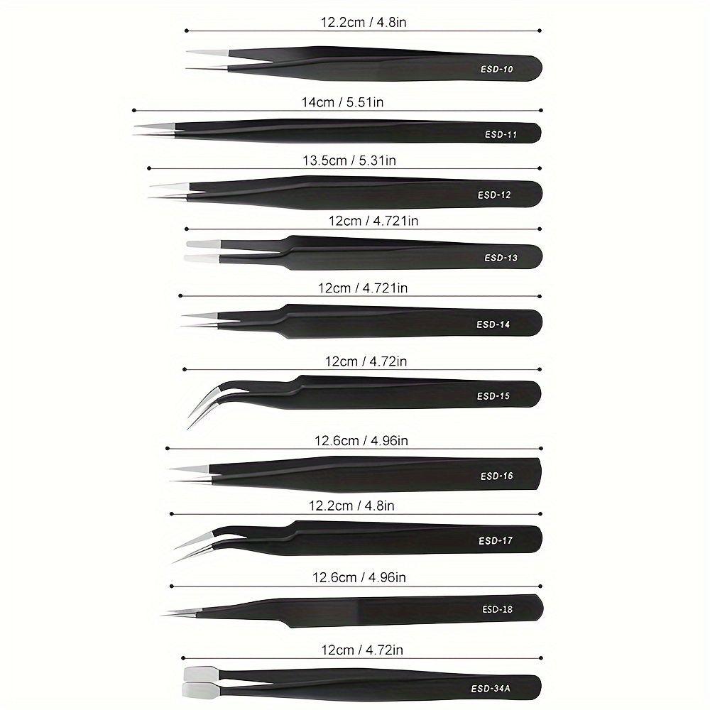 10pcs Stainless Steel Tweezers Set - Industrial-Grade, Ultra-Precise Handmade Tools for Electronics, Model Making & Home Repair