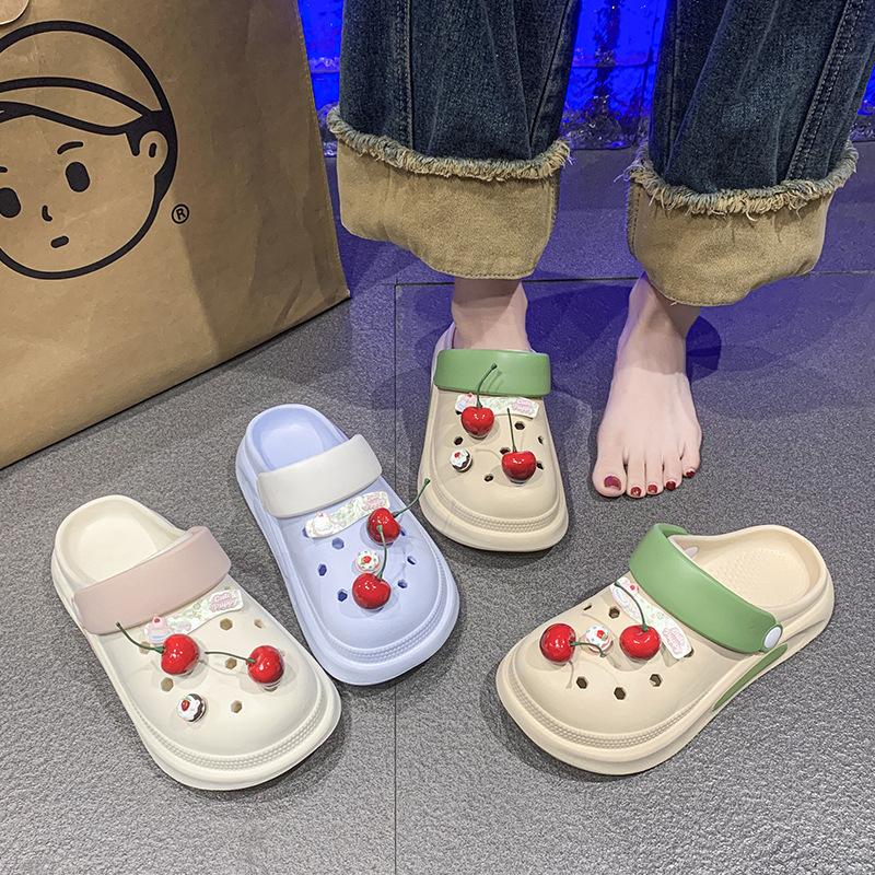 Spring and summer wear deodorant hole shoes EVA women's thick-soled sweet height-increasing slippers breathable slippers