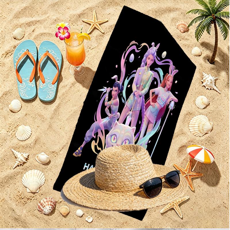 KPop Demon Hunters Print Beach Towel, Versatile Lightweight Absorbent Beach Towel for Pool Surf Yoga Bathroom, Perfect Birthday Holiday Gift