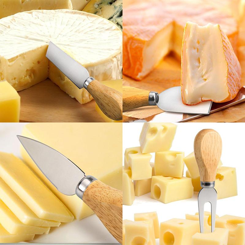 4Pcs Mini Cheese Knives Set Wood Handle Stainless Steel Cheese Slicer Cutter Small Butter Knife Spreader Kitchen Tools Gadgets