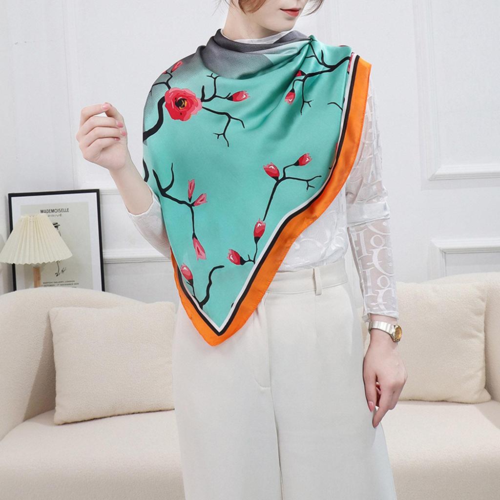 Damen 110cm Bedruckter Kunstseidenschal: Vielseitiges Hals-, Strand- und Sonnenschutz-Wickeltuch