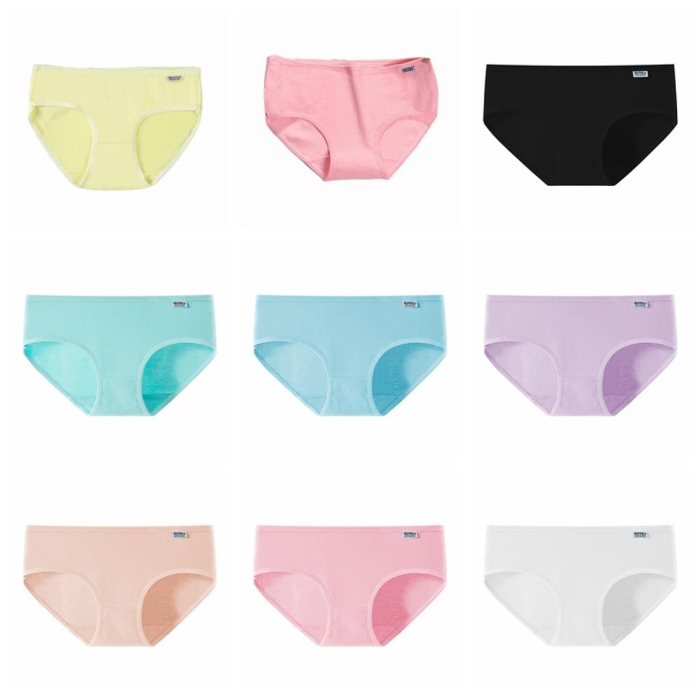 

6 шт. дышащее нижнее белье женское конфетного цвета трусы средней посадки дышащие простые трусики для девочек L-6Pcs Random