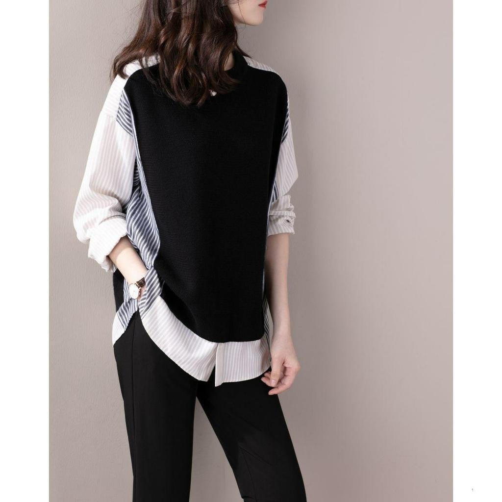 Due Pezzi Spliced a Strisce a Maniche Lunghe da Donna per Vacanze Primaverili e Autunnali Donna