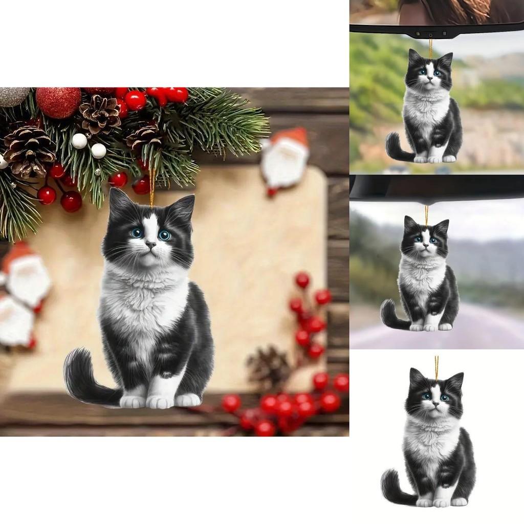 Adorable 2d Acrylic Black Cat Rearview Mirror Pendant For Pet Lovers Car Decor