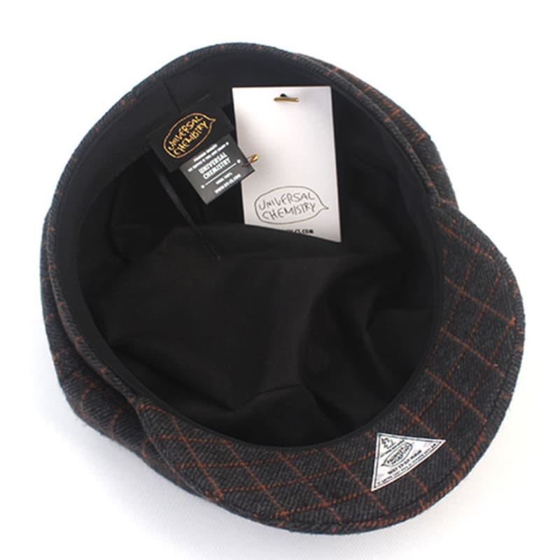 Universal Chemistry Wool Check Charcoal Newsboy Cap
