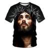 Jesus Christus Kreuz 3D Gedrucktes T-Shirt Herren T-Shirt Klassisches Design Lässige Kurzarm-Übergroße Street Fashion Lose T-Shirts Tops