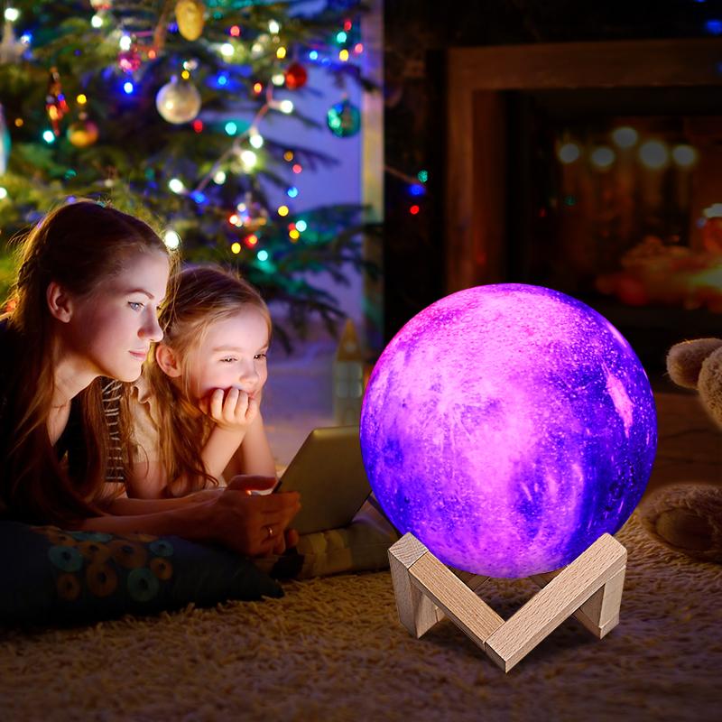 Drop Shipping 16 Colors Galaxy Moon Lamp Usb Rechargeable 15Cm Remote Control 3D Printing Led Night Light Moon