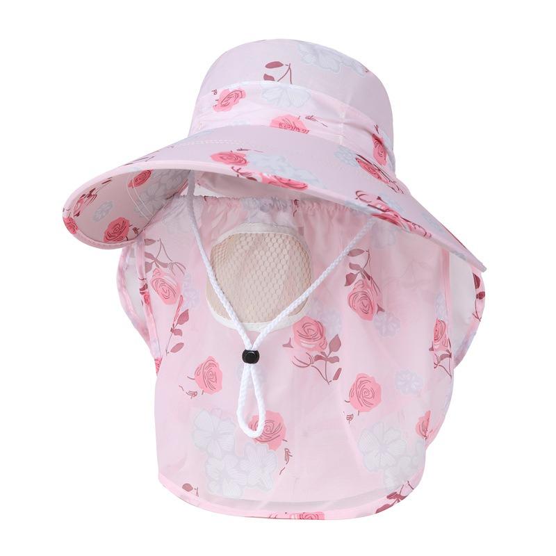 Ladies tea picking hat summer thin mesh breathable mask sun protection sunshade bucket hat hat for farm work