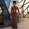 European and American Temperament Banquet Women's Clothing Solid Color Close-fitting Curve Hip Skirt Design Sexy Chest-wrapped Long-sleeved Dress