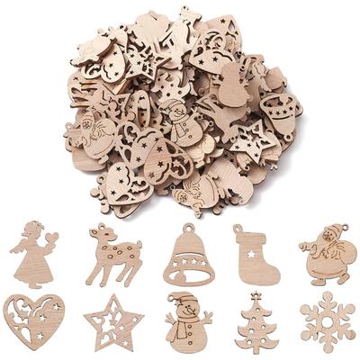 50pcs Unfinished Wooden Mini Christmas Craft Ornaments Cutouts for DIY Projects, Holiday Decor, and Home Embellishments