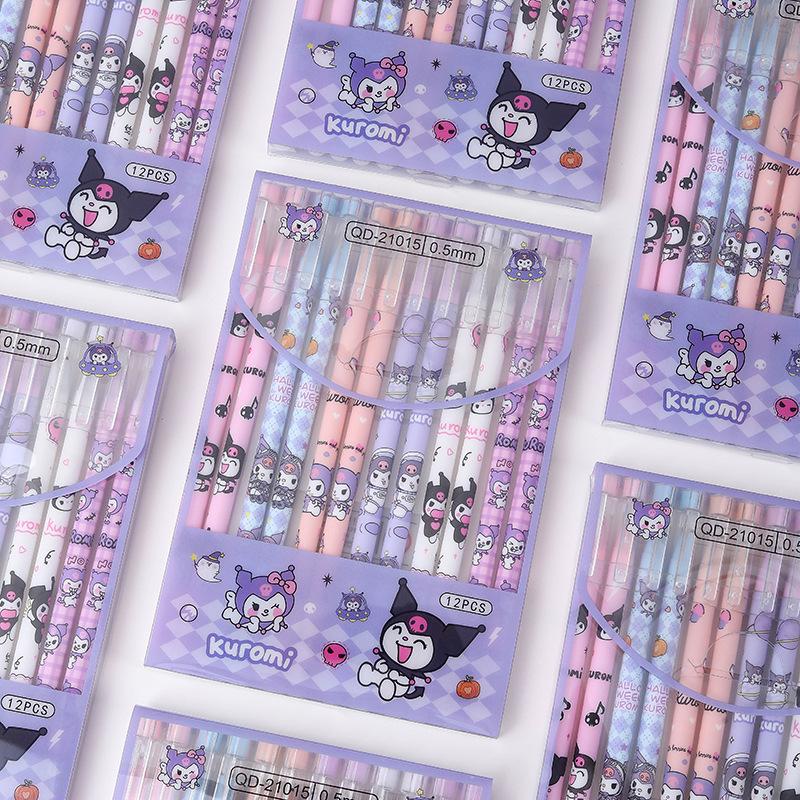 

12pcs 0.5mm Sanrio erasable neutral pens Hello Kitty Melody Kuromi jade dog gel pen office school supplies stationery wholesale Back to school season Random style 12pcs