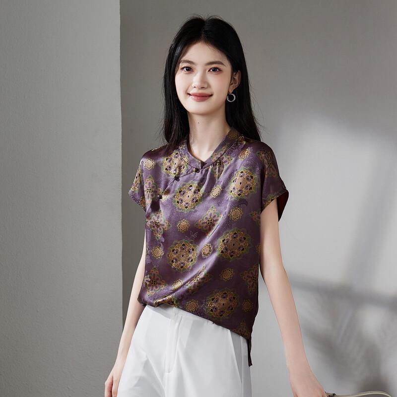 SOFSIL New Chinese Style Printed Silk Blend Blouse XL