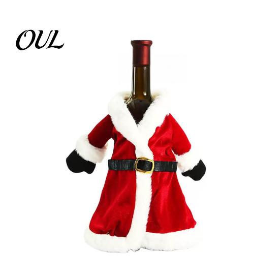Christmas Table Setting Wine Bottle Cover, Velvet Santa Suit Sleeve, Plush Novelty Holder Cover for Xmas, New Year, Holiday Dinner Decor Xmas