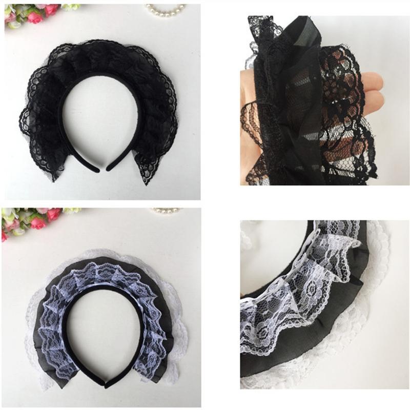 Girls Ruffles Lace Headwear Multilayer Lace Headband Mesh Lace Novelty Headpiece Maid Anime Cosplay Hair Ornaments