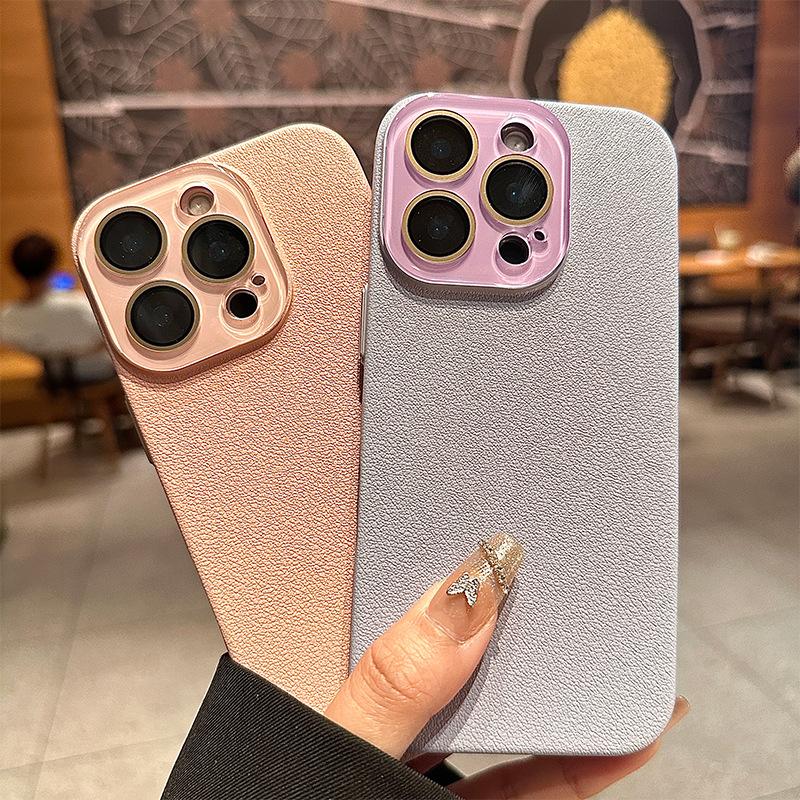 Applicable To Apple 17promax Lychee Leather Mobile Phone Case Comes with Lens Film IPhone 16 Anti Fall Pc Protection Case