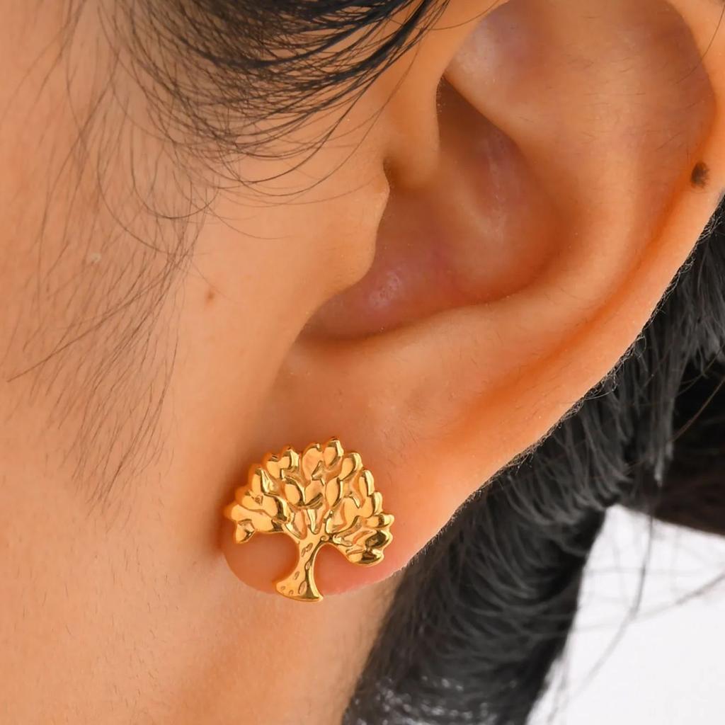 Stainless Steel Tree of Life Stud Earrings for Women Mini Gold Color Minimalist Earring Fashion Jewelry Gift 2026 Trend