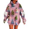 Ladies' Christmas Printed Bow Long Sleeved Loose Fitting Headband With Rope Hooded Sweatshirt Top