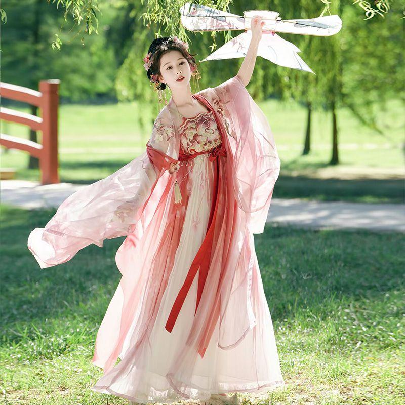 

Юбка на подтяжках в стиле династии Тан в китайском стиле Ханьфу, рубашка с большими рукавами и вышивкой феи, повседневный костюм S