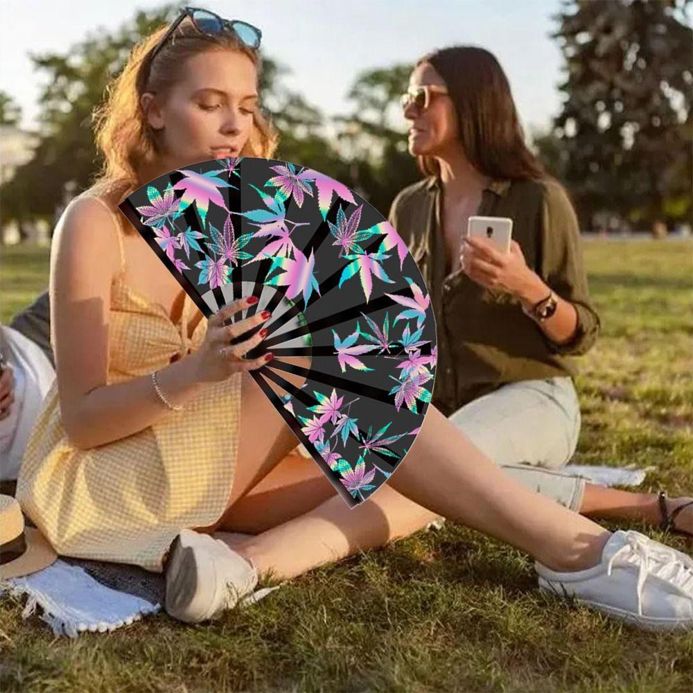 27/33cm Folding Hand Large Disco Fan Popping Clack Handheld Light Up Fans Large Clacking UV Glow Fans Performance Wedding Party