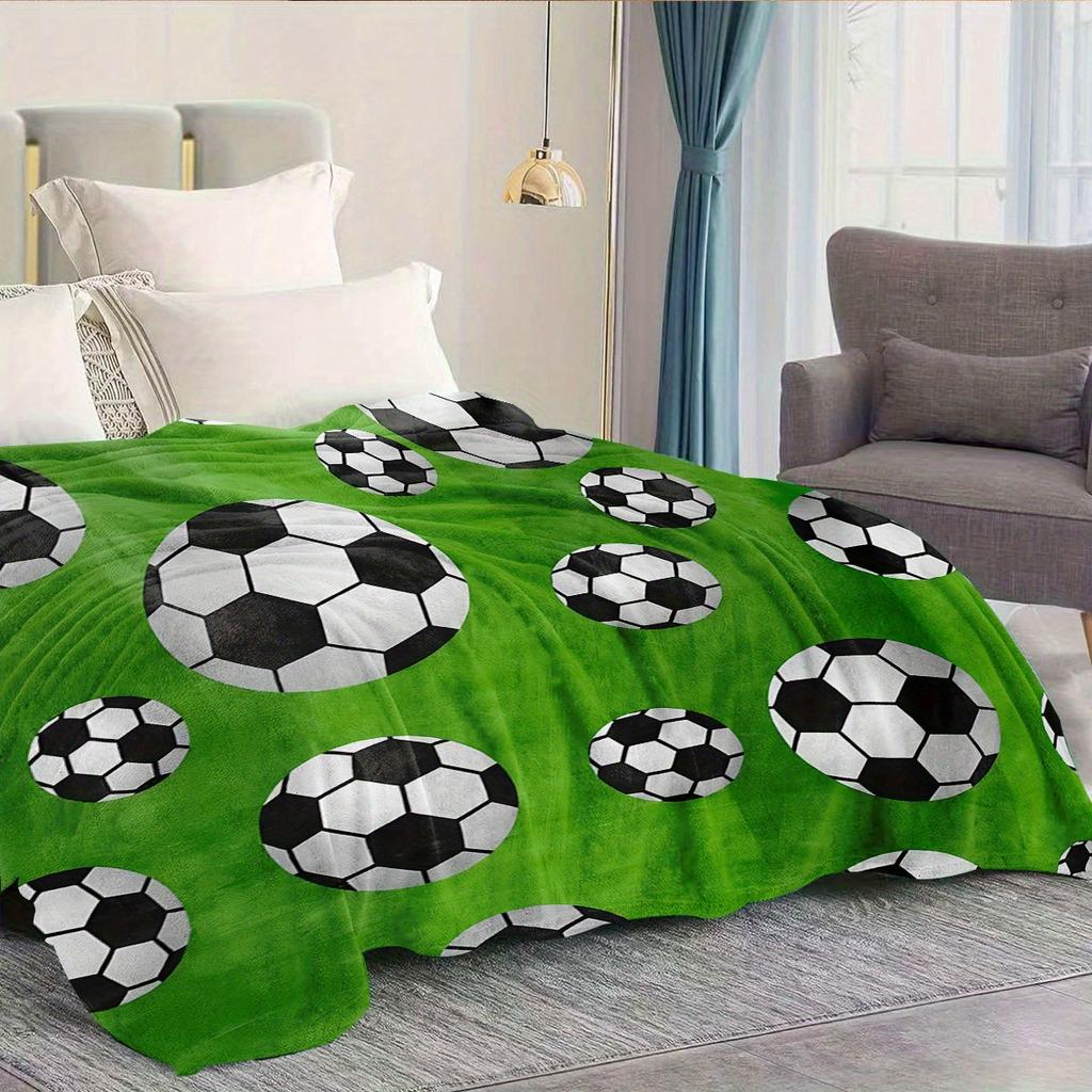 Football Print Flannel Blanket  UltraSoft Plush Soccer Ball Design Bed Sofa Travel Camping Gift