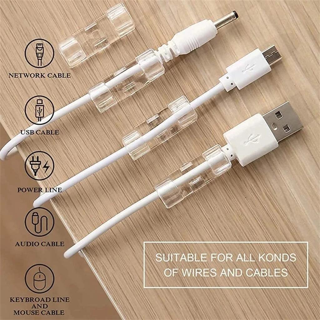 Clear Plastic Cable Clips - Transparent Wire Organizers for Wall & Desk Cable Management, Adhesive Cord Holders